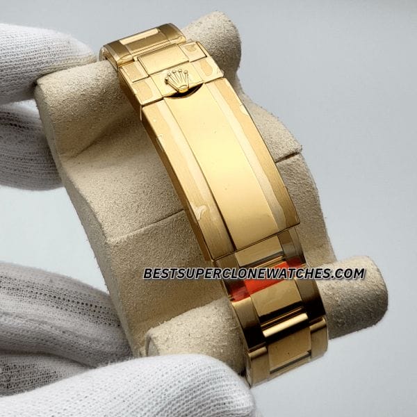 Swiss super clone Rolex Submariner black dial watch with gold oyster bracelet