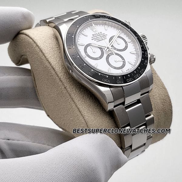 Swiss super clone Rolex Daytona with classic white and black panda dial and stainless steel case