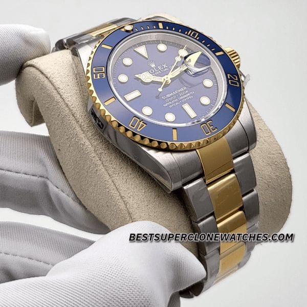 Swiss super clone Rolex Submariner with royal blue dial and gold accents