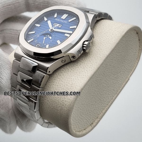 Swiss super clone Nautilus 5726 featuring day, date, and month complications