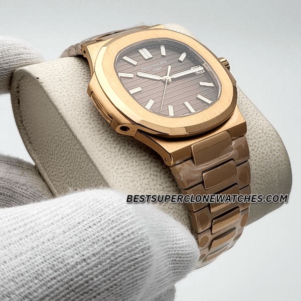 Super clone Nautilus 5711/1R with 18k rose gold finish and sunburst brown dial