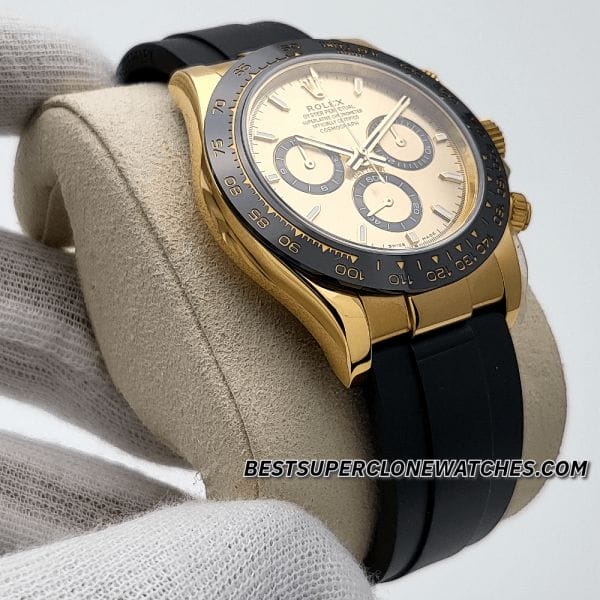 Rolex Daytona Swiss super clone with 18kt yellow gold case and oysterflex rubber strap