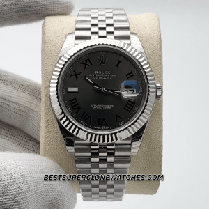 Rolex Datejust Ref-126334 super clone with Oystersteel case, slate dial, and white gold, offering a top-tier fake watch design.