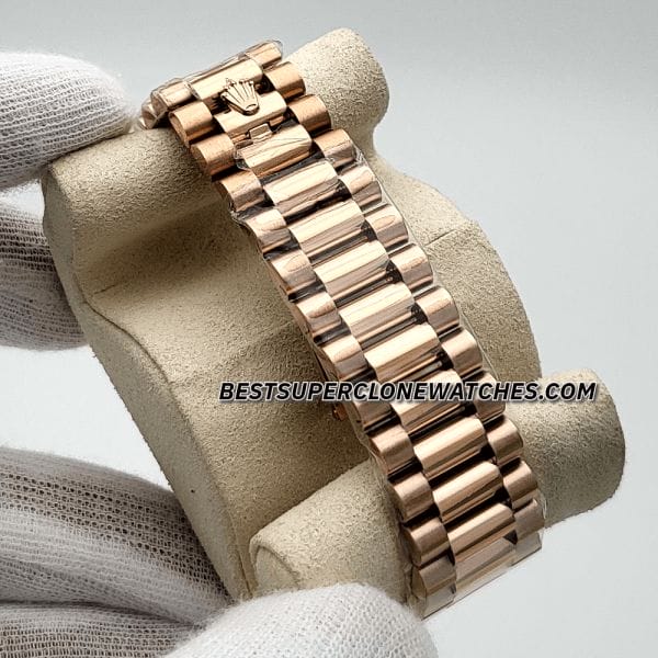 Luxury fake Rolex Day-Date 228235 with Everose gold and diamond-set textured dial