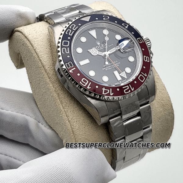 Swiss super clone Rolex GMT Master II featuring iconic red and blue bezel design