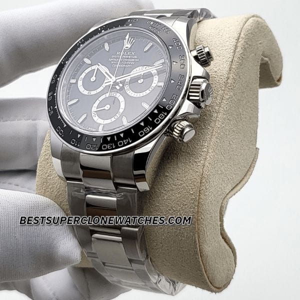 Rolex Daytona Swiss super clone with black panda dial and stainless steel case