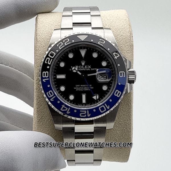 Replica Rolex GMT Master II with 3285 movement and black blue Batman bezel on oystersteel bracelet
