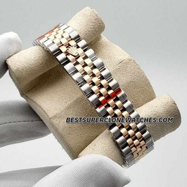 Swiss super clone Rolex Datejust 278381RBR with Everose Gold, Oystersteel, and diamond-set mother-of-pearl dial
