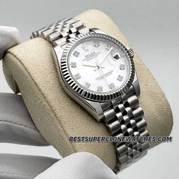 Super clone Rolex Datejust 278288RBR with yellow gold case, diamond markers, floral olive green dial