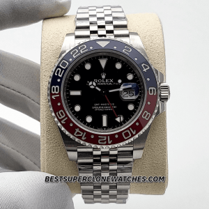 Rolex GMT Master II Pepsi Swiss super clone with red and blue bezel and jubilee bracelet