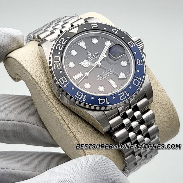 Rolex GMT Master II 126710BLNR Swiss super clone with black and blue Batman bezel and jubilee bracelet