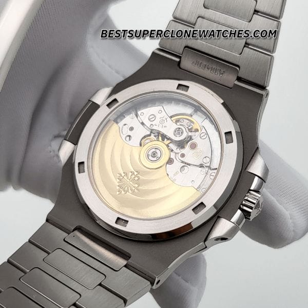 Fake Patek Philippe 5811 with vibrant sunburst blue dial and polished steel-like case