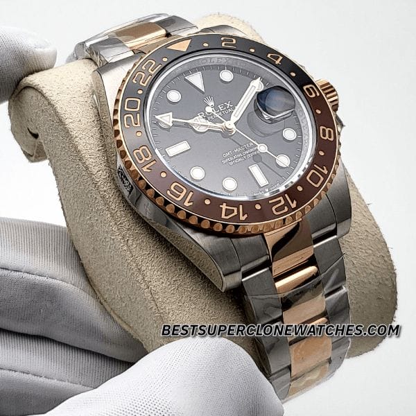 Swiss super clone Rolex GMT Master II Rootbeer edition with two-tone case and black dial