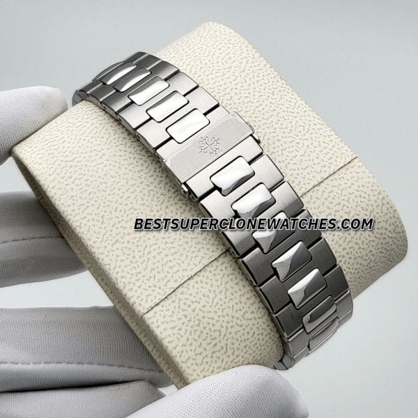 Fake Patek Philippe Nautilus with brown sunburst dial and rose gold-toned casing