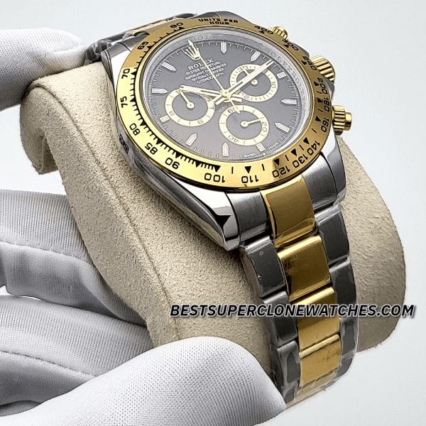 Luxury fake Rolex Daytona with two-tone yellow gold and steel case and black dial