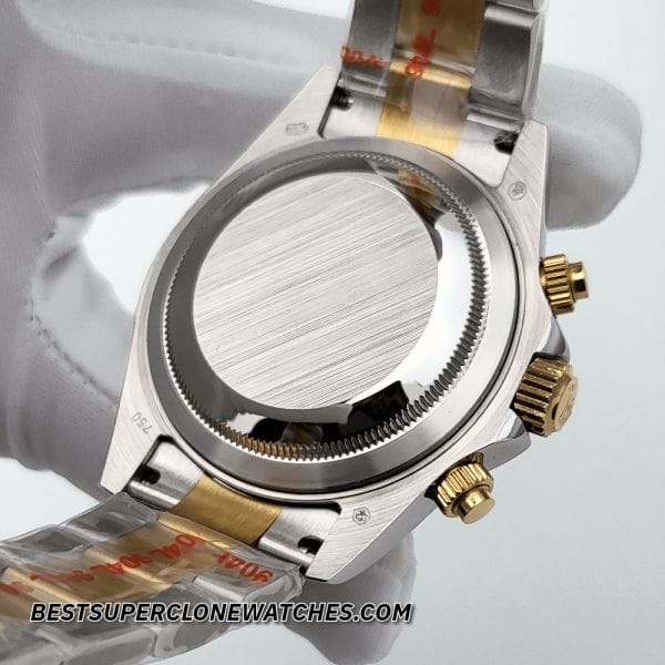 Rolex Daytona replica watch with yellow Rolesor case and black dial with luminous markers