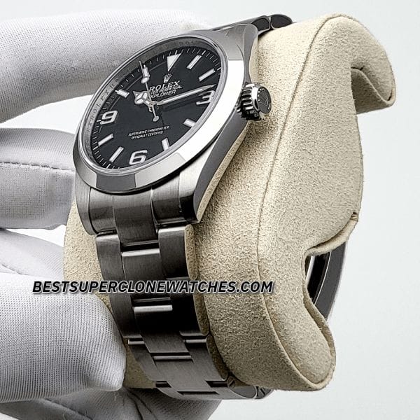Swiss super clone Rolex Explorer with matte black dial and polished stainless steel finish