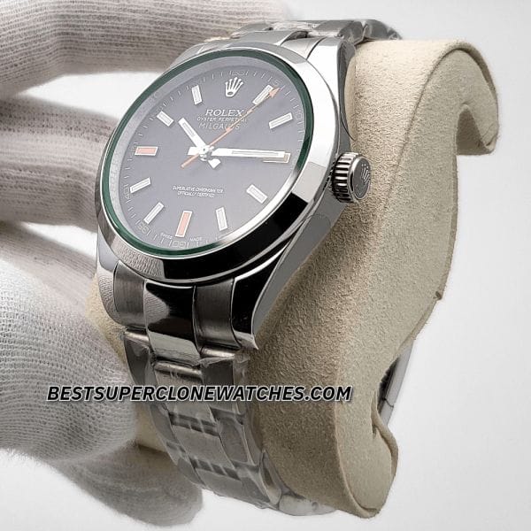 High-quality replica Rolex Milgauss 116400GV with luminous markers and unique green sapphire crystal