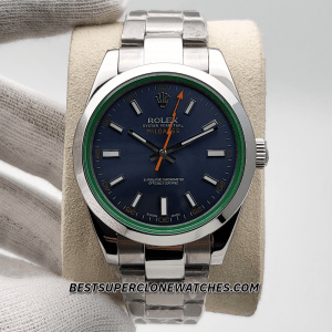 Super clone Rolex Milgauss 116400GV with distinctive blue dial and green sapphire crystal