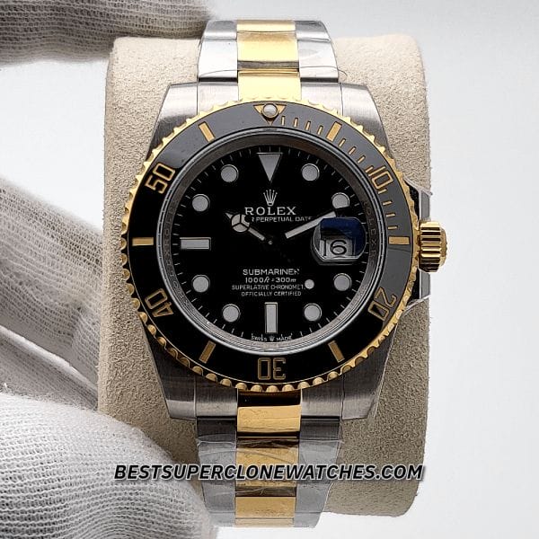 Super clone Rolex Submariner watch with oyster-style two-tone bracelet