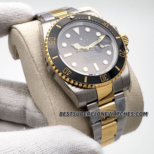 Front view of Rolex Submariner super clone with iconic Mercedes hands