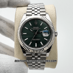Swiss super clone Rolex Datejust 126334 with Oystersteel and white gold, mint green dial, and 3235 movement