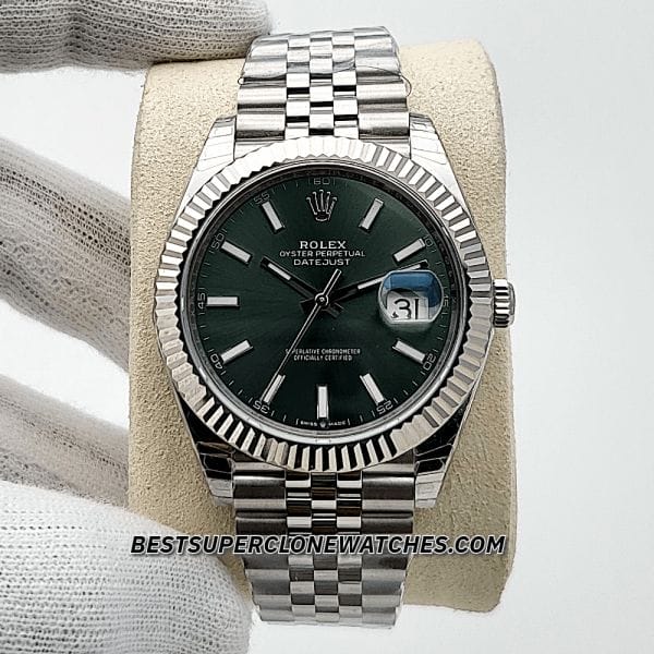 Swiss super clone Rolex Datejust 126334 with Oystersteel and white gold, mint green dial, and 3235 movement