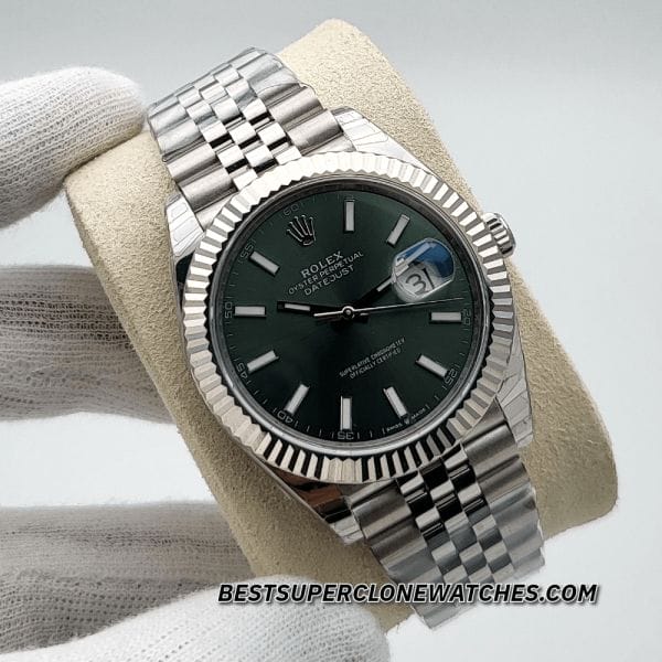 Super clone Rolex Datejust 126334 featuring Oystersteel and white gold case with mint green dial