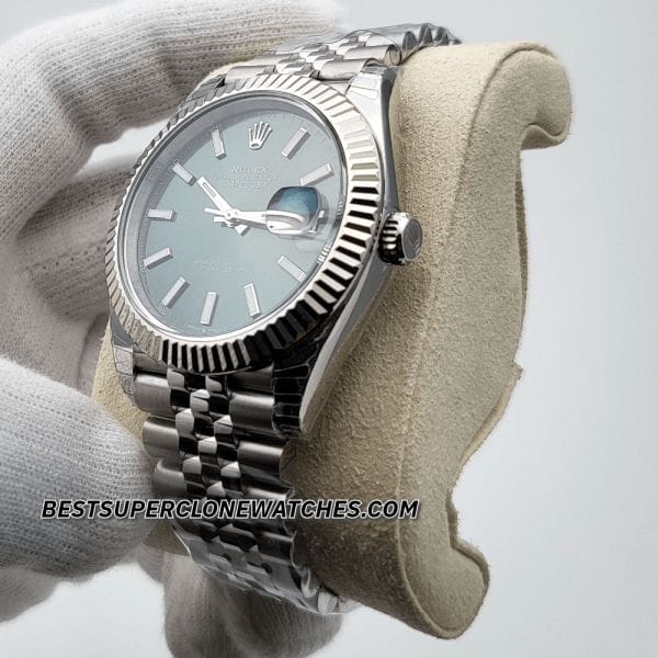 Replica Rolex Datejust 126334 with Oystersteel and white gold, mint green dial, and 3235 movement