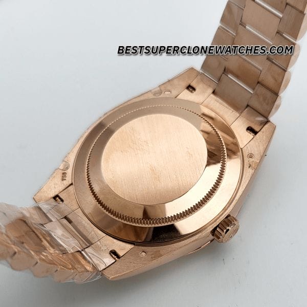 Rolex 228235 Swiss super clone with green sunburst dial and rose gold roman numerals