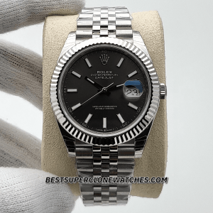 Replica Rolex Datejust 126334 with Oystersteel and white gold, bright black dial, and 3235 movement