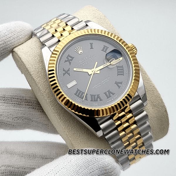Luxury Rolex Datejust Ref-126333 Swiss super clone with Oystersteel and yellow gold, featuring a slate dial for a classic look.