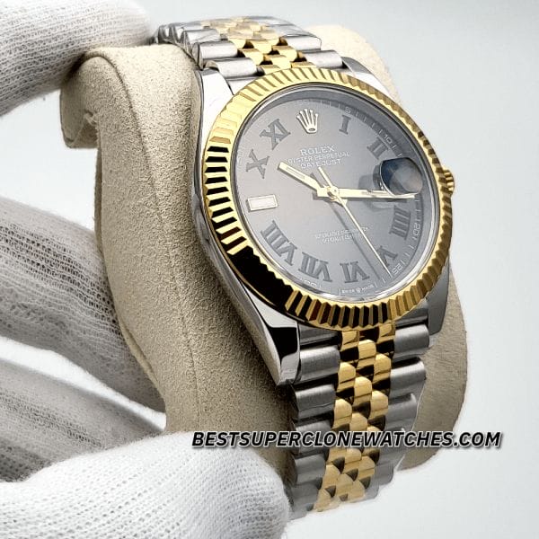The Rolex Datejust 3235 Swiss super clone watch Ref-126333 with Oystersteel bracelet and yellow gold accents, a perfect fake watch.