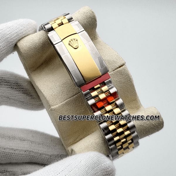 Swiss-made fake Rolex Datejust Ref-126333, super clone with a yellow gold bezel and slate dial, mimicking the original perfectly.