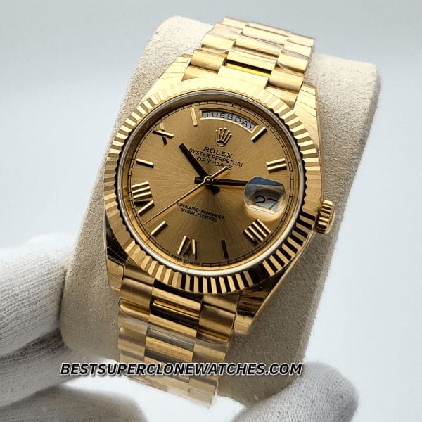 Rolex Day-Date 228238 Swiss super clone with champagne-colour dial and 18kt yellow gold finish