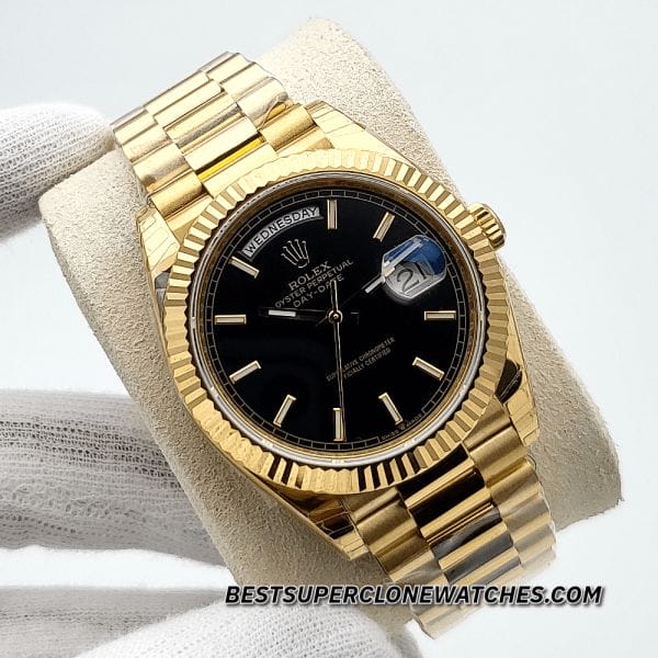 Rolex Day-Date 228238 Swiss super clone with 18kt yellow gold finish and black dial