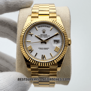 Rolex Day-Date 228238 Swiss super clone with 18kt yellow gold case and white dial
