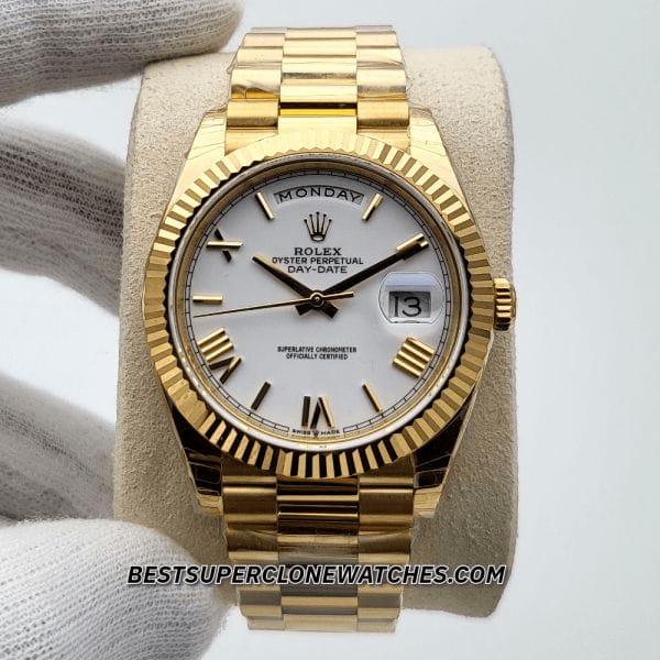 Rolex Day-Date 228238 Swiss super clone with 18kt yellow gold case and white dial