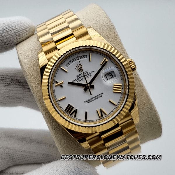 Rolex 228238 replica watch with sapphire crystal and iconic day-date display