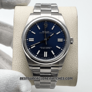 Super clone Rolex Oyster Perpetual 124300 with vibrant bright blue dial and stainless steel case