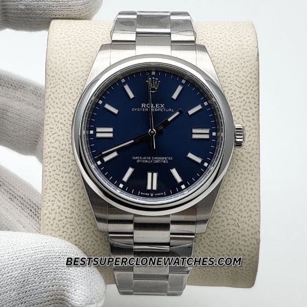 Super clone Rolex Oyster Perpetual 124300 with vibrant bright blue dial and stainless steel case