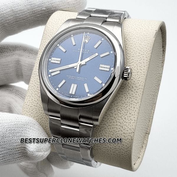 Replica Rolex Oyster Perpetual 124300 with bright blue dial and 3230 movement clone