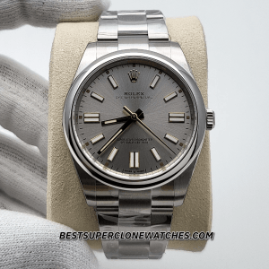 Swiss super clone Rolex Oyster Perpetual 124300 with silver dial and classic stainless steel case design