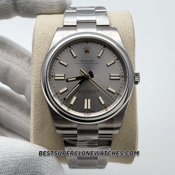 Swiss super clone Rolex Oyster Perpetual 124300 with silver dial and classic stainless steel case design