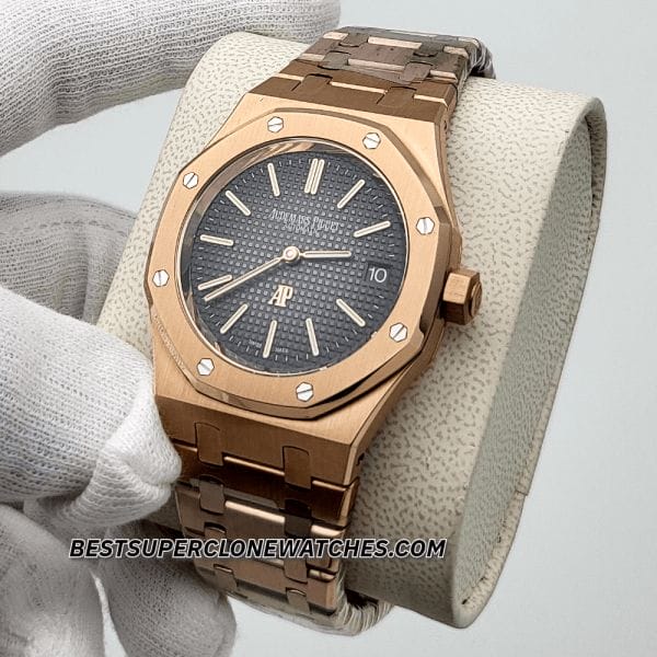 Swiss super clone Audemars Piguet 16202OR with gradient grey dial and polished rose gold finish