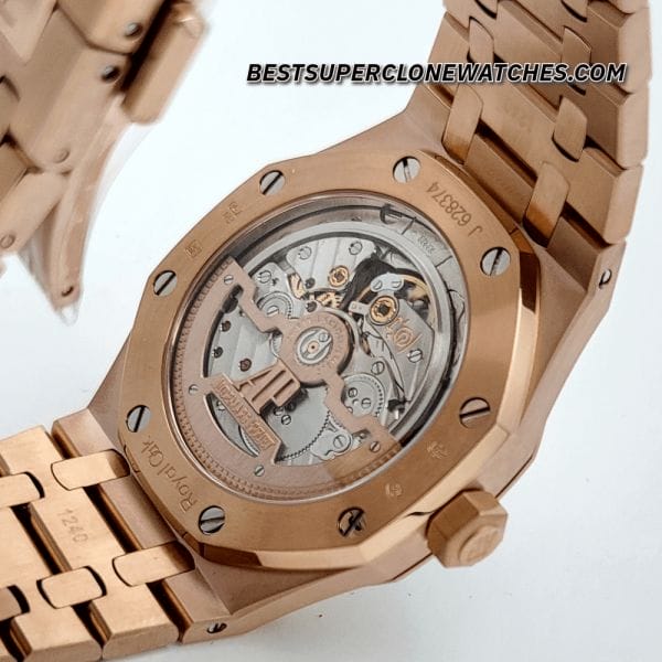 Replica Audemars Piguet Royal Oak Jumbo Extra-Thin in rose gold with smoked grey dial
