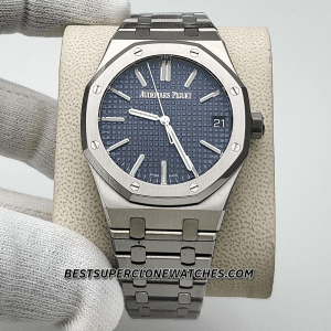 High-quality replica Royal Oak 15510ST showcasing blue “Grande Tapisserie” pattern