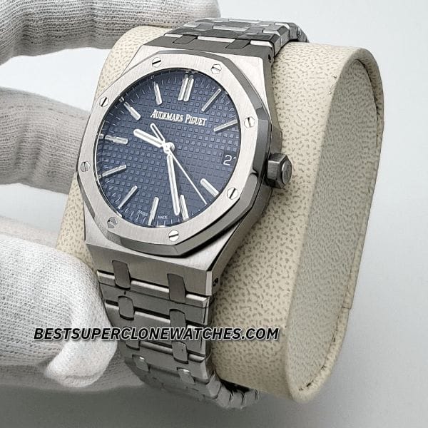 Swiss super clone of AP Royal Oak with white gold-toned case and integrated bracelet