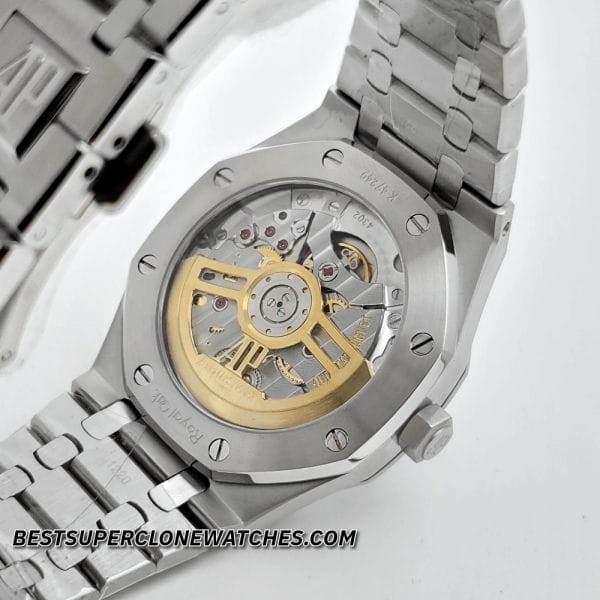 Replica Audemars Piguet Royal Oak in white gold finish with blue tapisserie dial