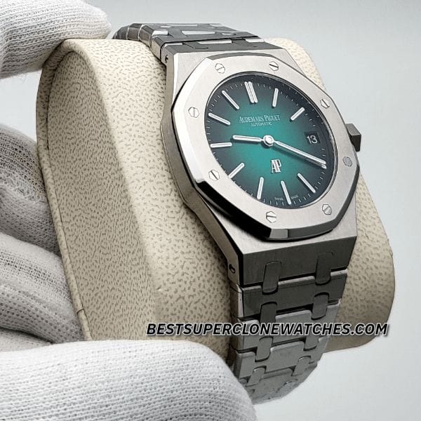 Swiss super clone Audemars Piguet 15202PT with green gradient dial and platinum finish
